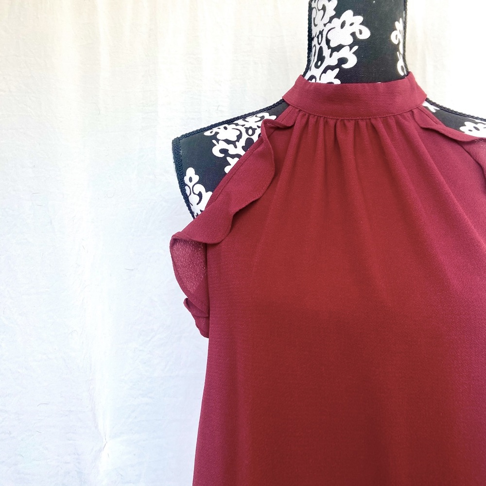 Burgundy Sleeveless Ruffle Top - Picture 2 of 4